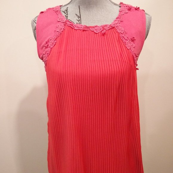 Edit by Jeanne Beker Coral Sleeveless Crepe Pleated Blouse - Picture 2 of 11
